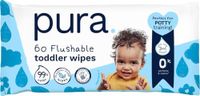 Pura doorspoelbare eco-babydoekjes, 1 pak (70 vochtige doekjes) 100% plasticvrij, 99% water, geschikt voor de gevoelige huid, biologisch afbreekbaar, veganistisch, zindelijkheidstraining