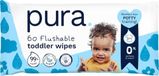 Pura doorspoelbare eco-babydoekjes, 1 pak (70 vochtige doekjes) 100% plasticvrij, 99% water, geschikt voor de gevoelige huid, biologisch afbreekbaar, veganistisch, zindelijkheidstraining