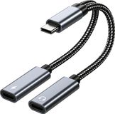 MMOBIEL Dubbele USB-C Splitter Hoofdtelefoon en Oplaad Adapter