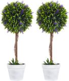 HOMCOM Kunstplanten met lavendelbloemen, 60 cm, groen, 2 stuks | Kunstboom voor buiten, stam en pot inbegrepen, uv-bestendig, binnen