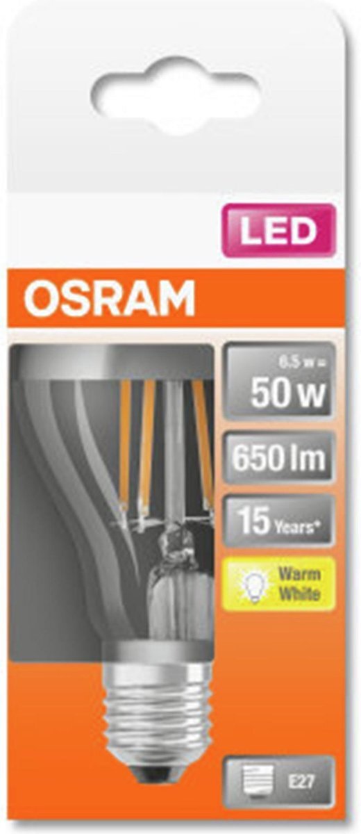 Osram 4058075427860 LED-lamp Energielabel F (A - G) E27 Peer 6.5 W = 50 W Warmwit (Ø x l) 60 mm x 105 mm 1 stuk(s)