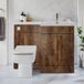 Cluo meuble lavabo et combinaison WC chêne foncé, incl. toilette, réservoir caché et lavabo | poignées chromées | exécution droite