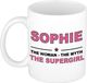 Bellatio Decorations Naam cadeau Sophie - The woman, The myth the supergirl koffie mok / beker 300 ml - naam/namen mokken - Cadeau voor o.a verjaardag/ moederdag/ pensioen/ geslaagd/ bedankt