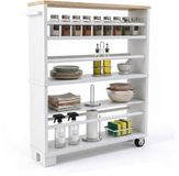 Merkloos / Sans marque Relaxdays Niswagen, HBT: 80x13x50 cm, smalle nisplank badkamer & keuken, 4 niveaus, rolrek handvat, wit-natuur