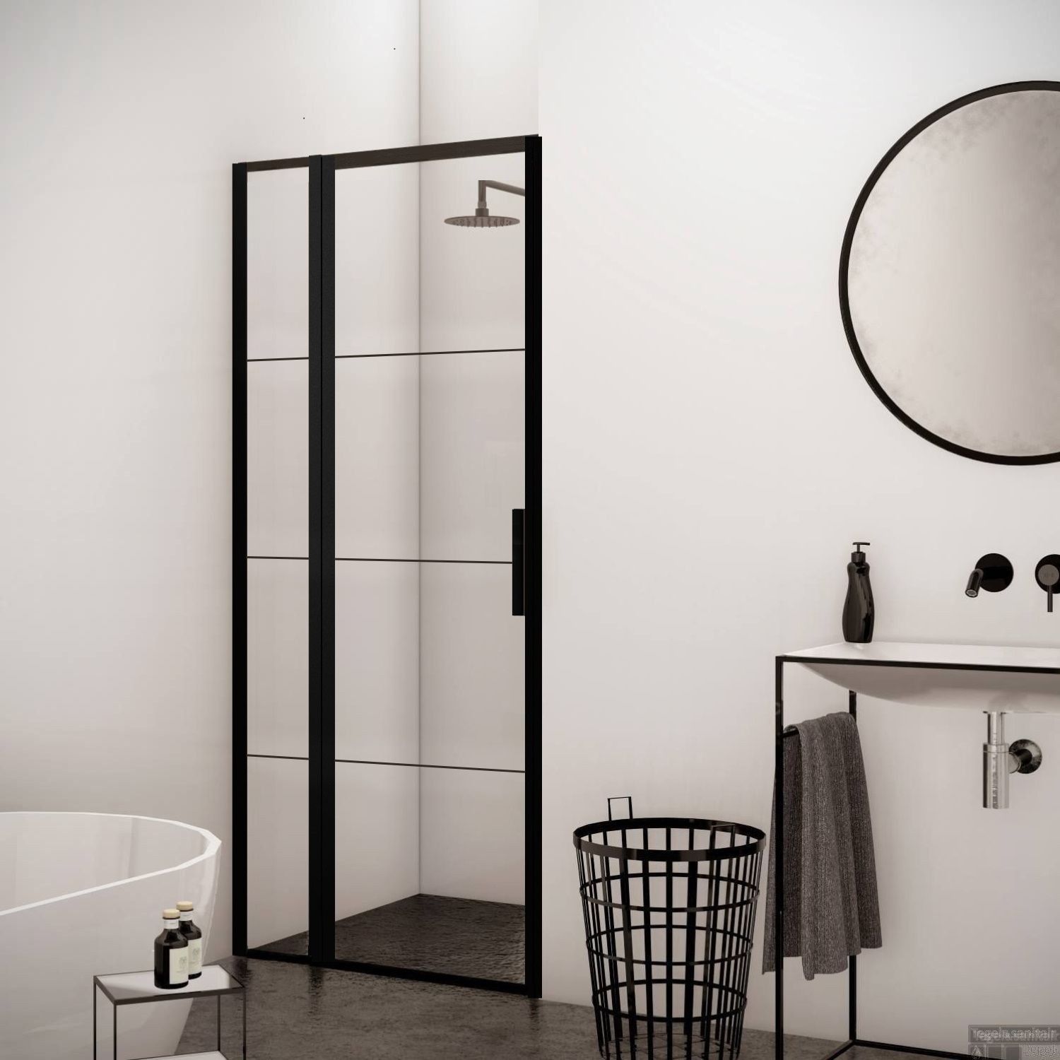 Boss & Wessing Bws nisdeur frame met vast paneel 90x200 cm 8 mm nano glas mat zwart raster