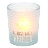 Dekohelden24 Windlicht glas transparante banderole, incl. 1 theelichtje, H/Ø: 6,5 x 6 cm, motief: Du bist Mein Anker