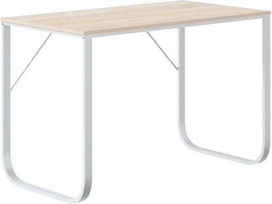 vidaXL Computerbureau 110x60x73 cm spaanplaat wit en eikenkleurig