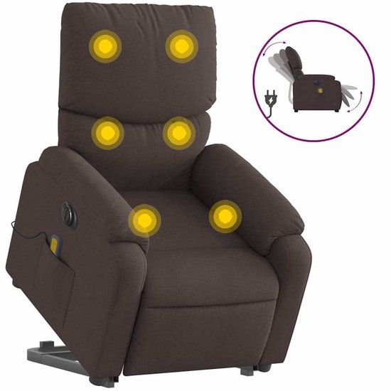 vidaXL Sta-op-massagestoel elektrisch verstelbaar stof donkerbruin