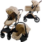 Ding Juna Kinderwagen 3 in 1 - Beige/Rose - Combi Kinderwagen incl. Autostoel beige