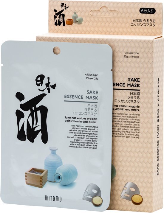 Mitomo Sake Essence Mask Japanse Gezichtsmasker met Sake Rijstwijn Aminozuren, Vitamines en Esters Parabenenvrij Biologisch Gezichtsverzorging Huidverzorging Skincare Beauty Mask 4 Stuks