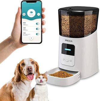 Proun Pet Automatische Voerbak Kat en Hond - 6 Liter - Wit - Met Smartphone Besturing