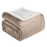 Elegant Comfort Ultra zachte omkeerbare flanellen sherpadeken - gezellige zijdeachtige fleece plaid voor bank, bed - pluche donzige warme winterdeken voor cadeau, koningin, crème