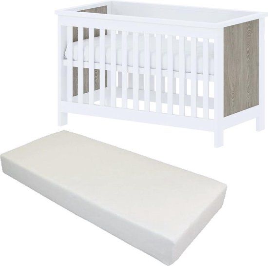 NOUS Living Bebies First Babybed / Ledikant Lars Met Matras - Wit/Grijs 60 x 120 cm
