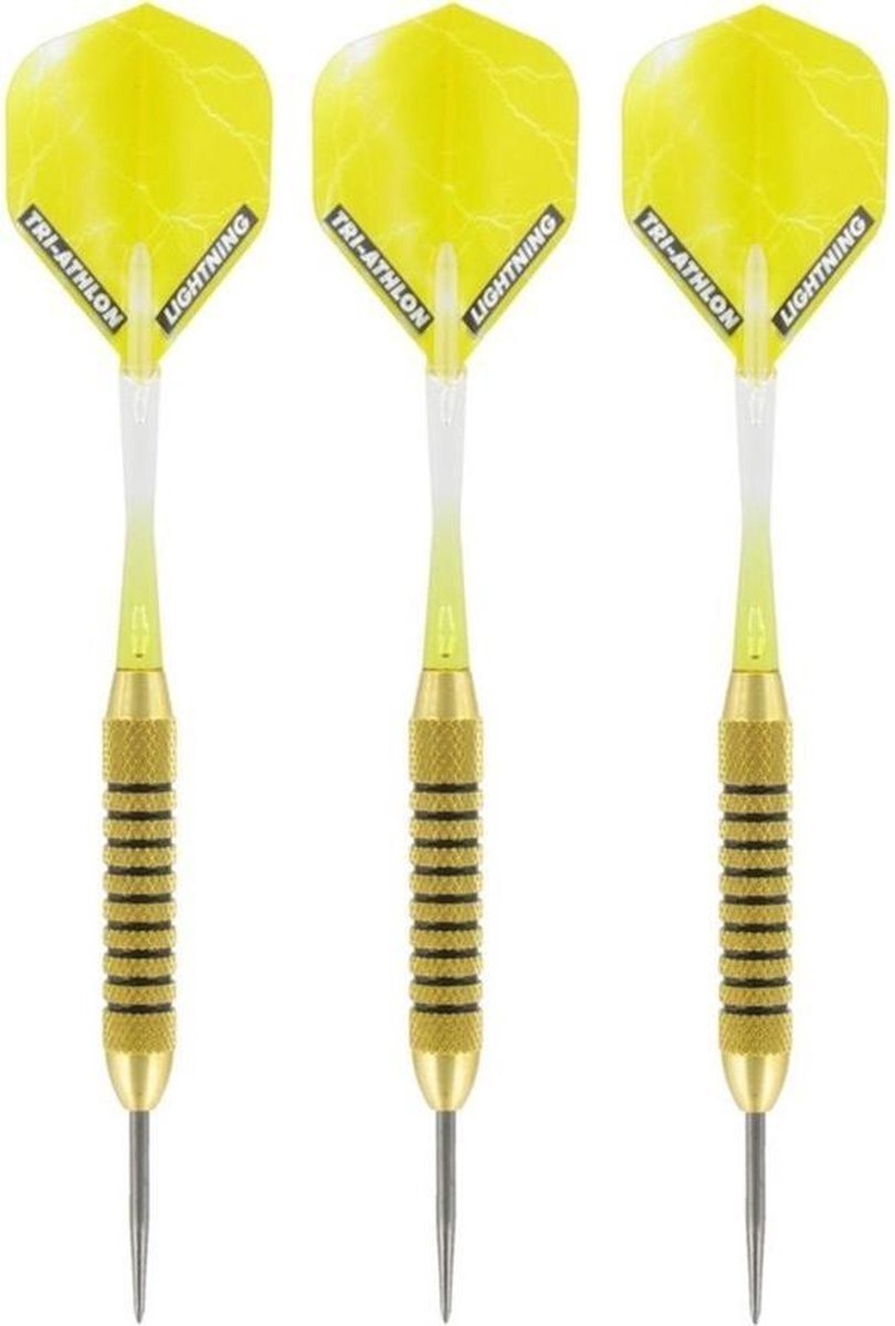 McKicks 1x Set van 3 dartpijlen Speedy Yellow Brass 21 grams - Darten/darts sport artikelen pijltjes messing