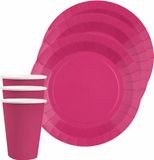 Santex feest/verjaardag servies set - 20x gebaksbordjes en bekertjes - fuchsia roze - karton
