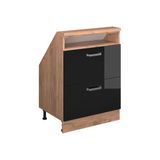 Vicco R-Line Keukenkast voor schuine wand – 60 cm met 2 laden Eiken hoogglans zwart/goud