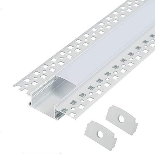 StarlandLed Aluminium profiel 6x1 meter aluminium droogbouwprofiel strip geanodiseerd voor ledstrips - set incl. afdekkingsrail melkachtig wit (opaal) en eindkappen