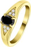 Lucardi Dames vintage ring met zwarte zirkonia – Maat 57 – 18mm - Ring - Cadeau - Staal goldplated - Goudkleurig