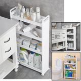 Merkloos / Sans marque Decopatent® Smal Keukenrek opbergrek 4 laags op Wieltjes met Vakken - Wit - 91 Cm. Hoog