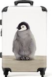 NoBoringSuitcases.com - Grote koffer - Pinguïn portret - Wit - 72 liter - 67 cm
