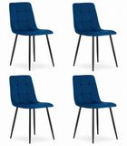 LEOBERT Set van 4 Eetkamerstoelen KARA Donkerblauw – Velvet Bekleding, Zwarte Metalen Poten, Modern, Ergonomisch Design, Max. 120 kg