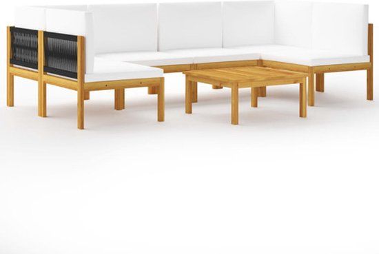vidaXL 7-delige Tuinloungeset met kussens, Crèmekleurig, Acaciahout en Touw