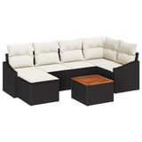 vidaXL Tuinbank - Set - 7 - st - Zwart - en - Crème - poly - rattan
