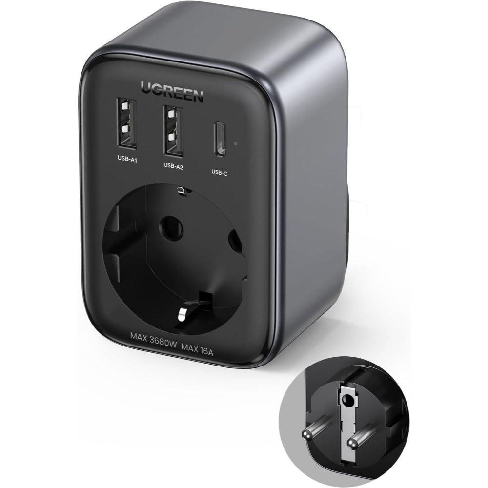 UGREEN 4-Port USB Charger - 30W - USB-C - USB-A - Black