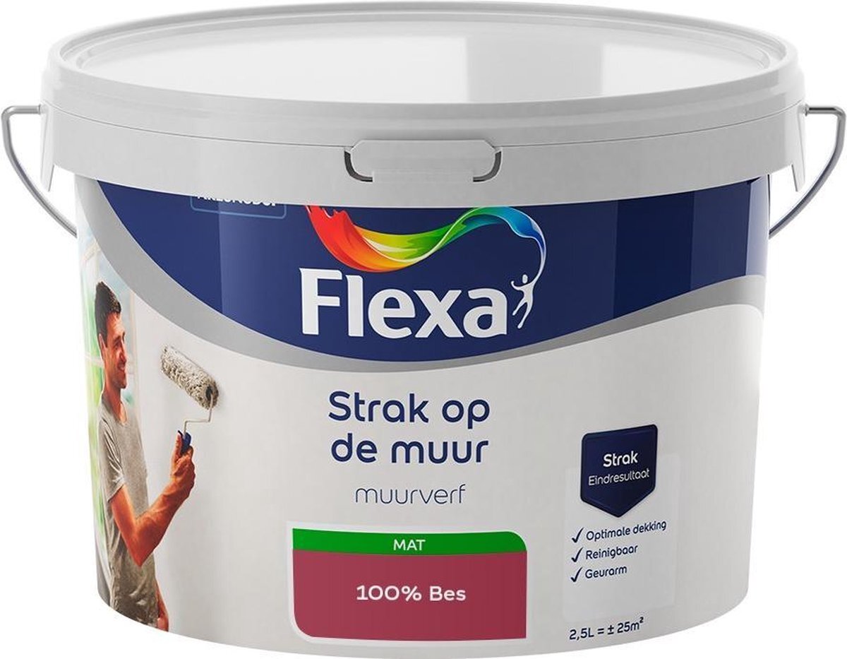 FLEXA - Strak op de muur - Muurverf - Mengcollectie - 100% Bes - 2,5 liter