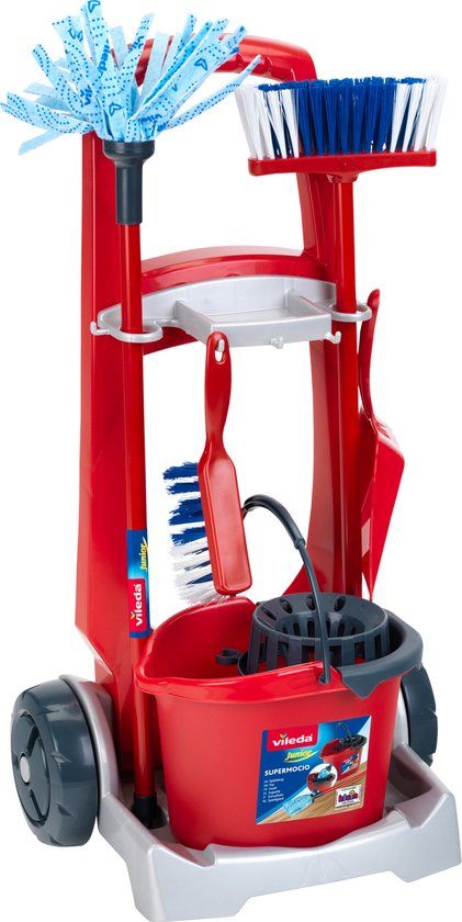 Klein Toys Vileda Cleaning Trolley - Red/Blue - Includes Accessories - Ages 3+