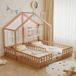 Ropilly Houten kinderbed van 90x200 cm met huisontwerp, LED-verlichting en veiligheidsreling