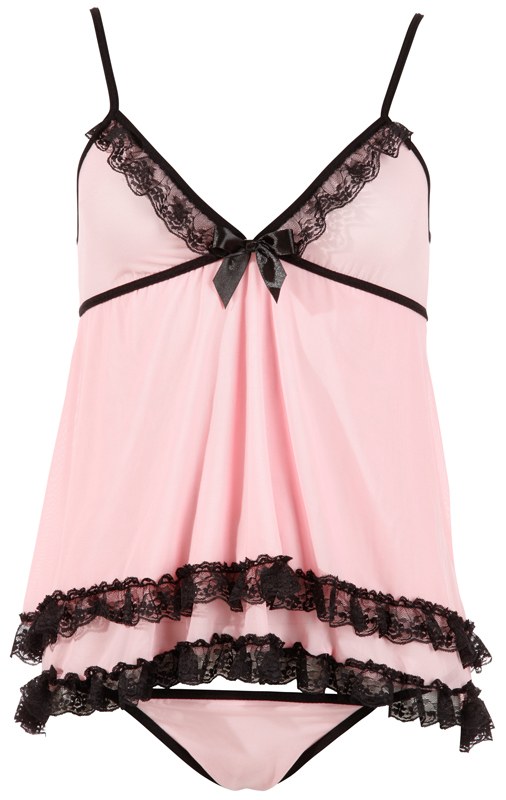 Cottelli Collection Speelse lichtroze babydoll XXL