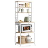 VASAGLE Keukenplank met stopcontacten, 6 planken en 6 haken, stalen frame | Magnetronplank voor keuken, 40 x 60 x 167 cm, Golden Oak Cloud White, BARNET Collectie KKS124Y01V1