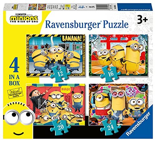 Ravensburger 5060 Minions 2 The Rise of Gru 4" Box (12, 16, 20, 24 Stuk) Legpuzzels voor kinderen vanaf 3 jaar