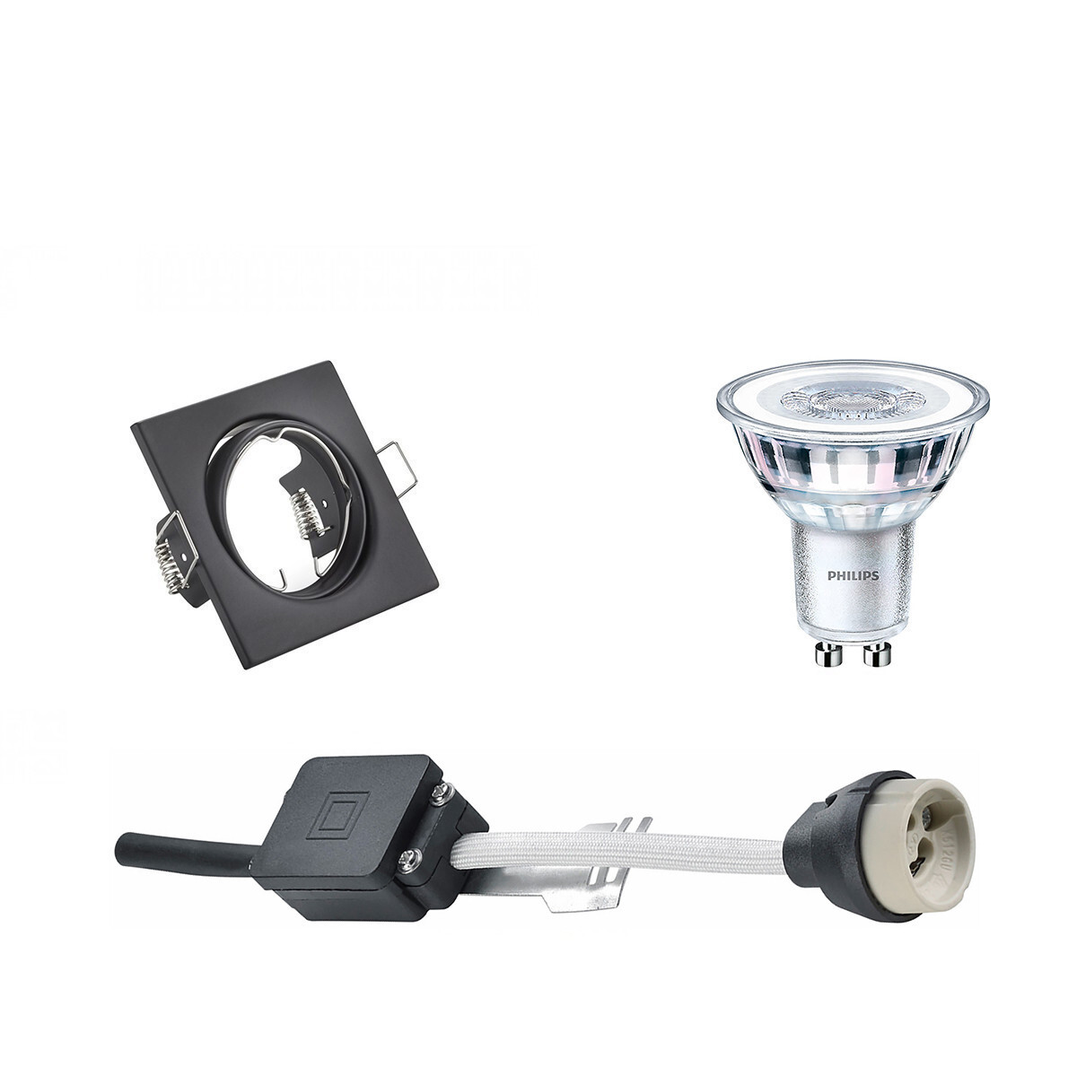 BES LED LED Spot Set - GU10 Fitting - Inbouw Vierkant - Mat Zwart - Kantelbaar 80mm - Philips - CorePro 830 36D - 5W - Warm Wit 3000K - Dimbaar