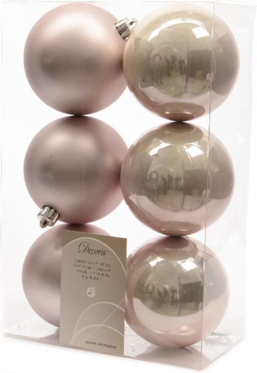 KSD 6 kerstballen poeder roze 80 mm