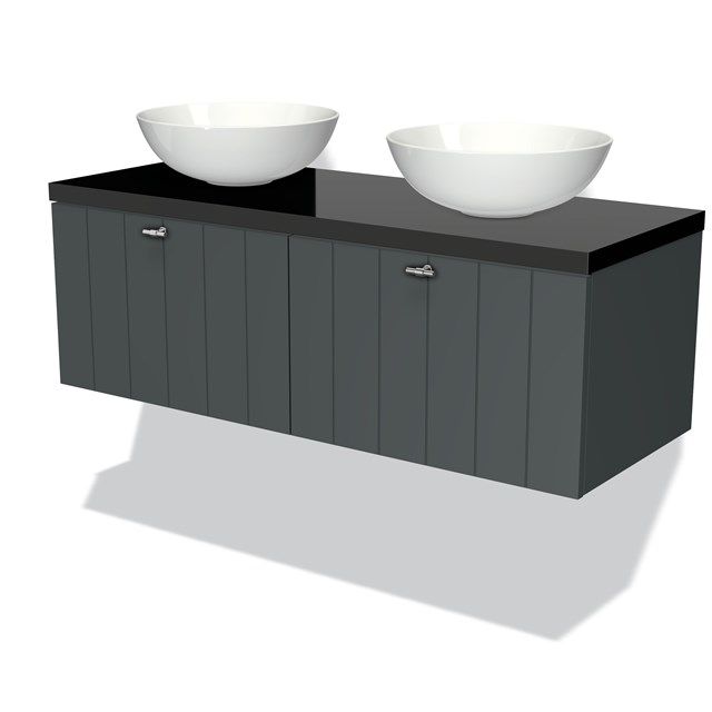 Maxaro Badkamermeubel Modulo Plato 120cm Donkergrijs 2 Lades Lamel Hoogglans Zwart Blad