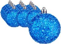 Krist+ Kerstballen - 12x st - blauw kobalt glitter - kunststof - 6 cm