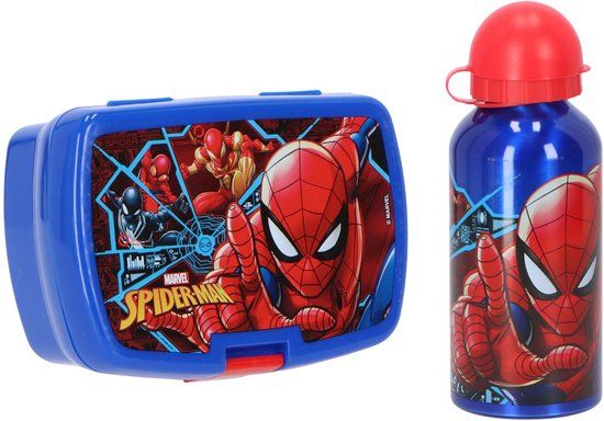 4KidsOnly Spiderman Lunchset - Lunchbox - Drinkfles - Blauw