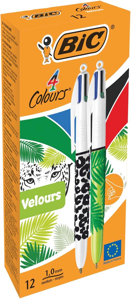 BIC 4 Colours Velours medium balpen - 12 stuks