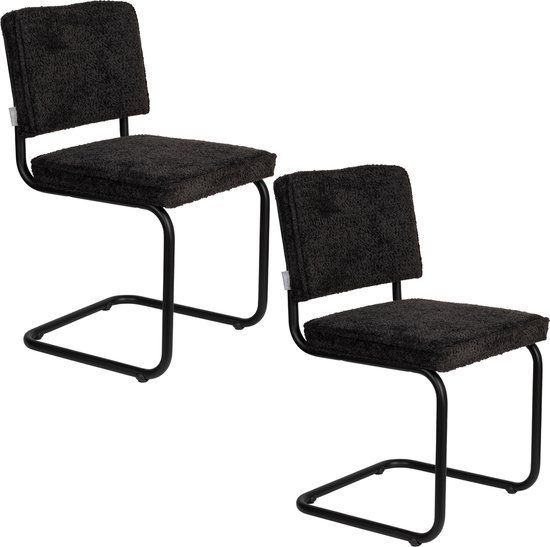 Zuiver Ridge Soft Eetkamerstoelen Zwart - Set van 2