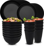Set de vaisselle en plastique noir pour 8 personnes, 32 pièces, adapté au camping