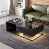 FloraGrace Table basse Laqué noir brillant Avec plateau en verre et éclairage LED