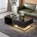 FloraGrace Table basse Laqué noir brillant Avec plateau en verre et éclairage LED