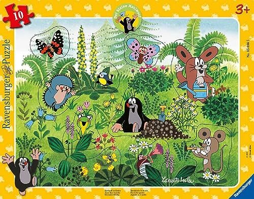 Ravensburger Verlag GmbH Ravensburger Kinderpuzzle 05696 - Spielspaß im Garten - 10 Teile Der kleine Maulwurf Rahmenpuzzle für Kinder ab 3 Jahren