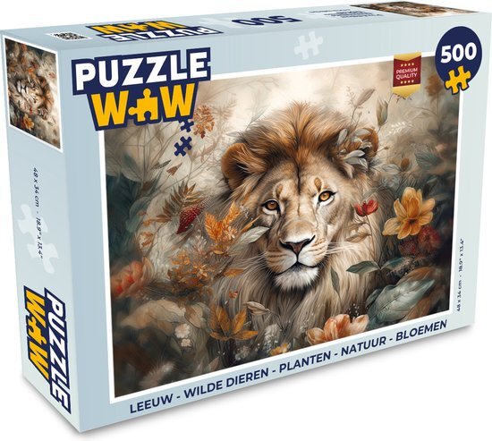 MuchoWow Puzzel Leeuw - Wilde dieren - Planten - Natuur - Bloemen - Legpuzzel - Puzzel 500 stukjes