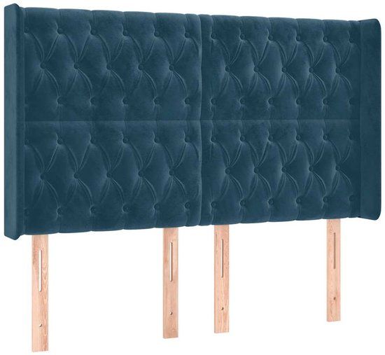 vidaXL Hoofdbord fluweel donkerblauw 147x16x118/128 cm