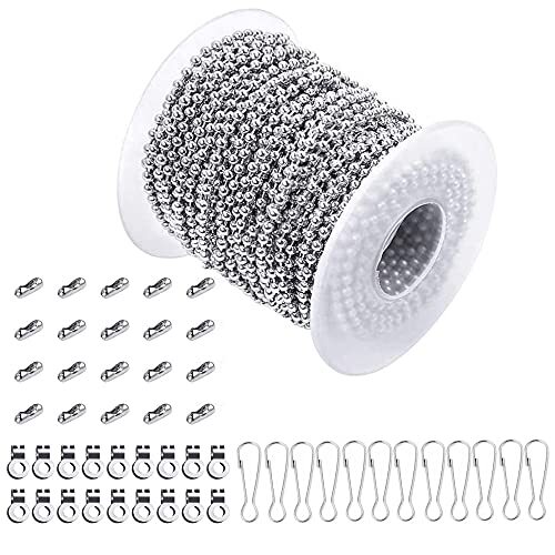 Sweieoni Kogelketting 2,4 mm kogelketting roestvrij staal ketting kogelketting roestvrij staal parels rolketting 15 m lengte ketting roestvrij staal DIY kogelketting met kogelkettingconnector