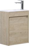 Badplaats Toiletmeubel Sinta 40 x 22 cm – Kastanje Eiken – Fonteinmeubel met Witte Wastafel
