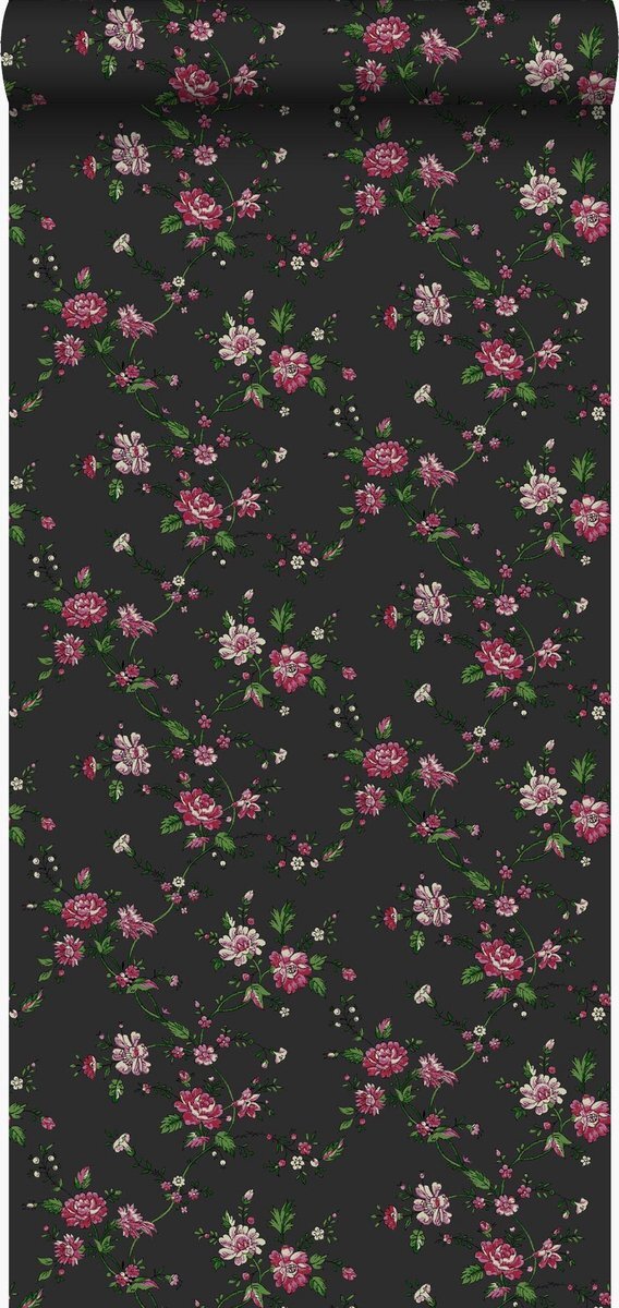 Origin Wallcoverings behang bloemetjes zwart en roze - 326127 - 53 cm x 10,05 m